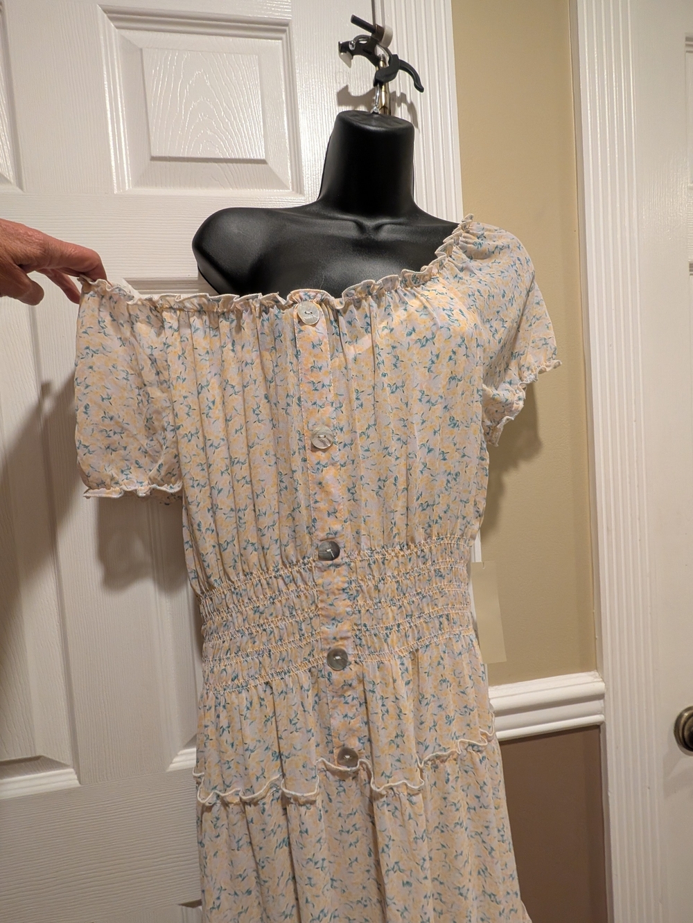 Cream Floral Off-Shoulder Maxi Dress